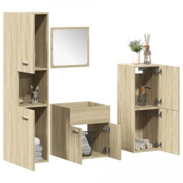 Set mobilier de baie, 4 piese, stejar sonoma, lemn prelucrat