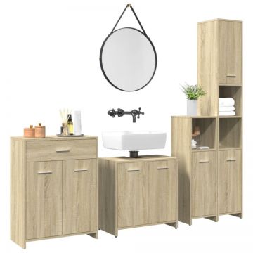 Set mobilier de baie, 4 piese, stejar sonoma, lemn prelucrat