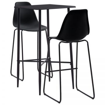 Set mobilier de bar, 3 piese, negru, plastic