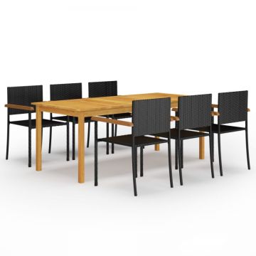 Set mobilier de grădină, 7 piese, negru