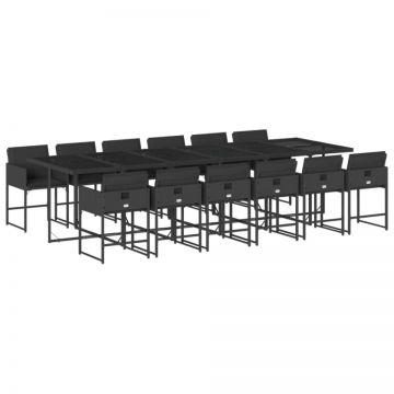 Set mobilier de grădină cu perne, 13 piese, negru, poliratan