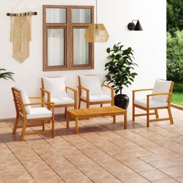 Set mobilier de grădină cu perne, 5 piese, lemn masiv acacia