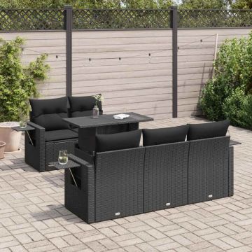 Set mobilier de grădină cu perne, 6 piese, negru, poliratan