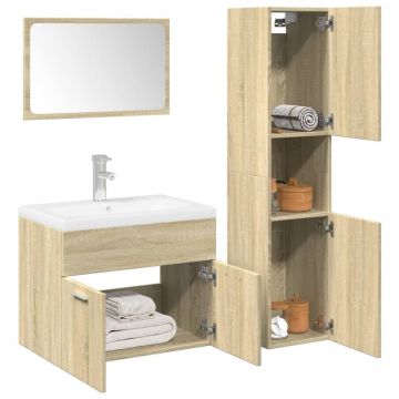 Set mobilier de baie, 3 piese, stejar sonoma, lemn prelucrat