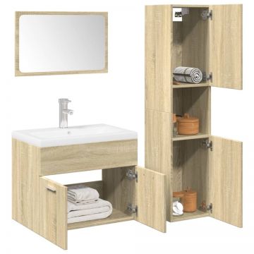 Set mobilier de baie, 4 piese, stejar sonoma, lemn prelucrat