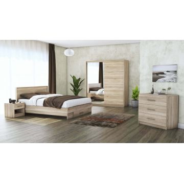 Set dormitor Beta, sonoma, dulap 183 cm, pat 160x200 cm, 2 noptiere, comoda