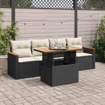 Set mobilier de grădină cu perne, 5 piese,poliratan/lemn acacia