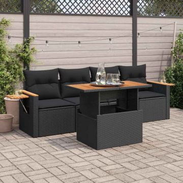 Set mobilier de grădină cu perne, 5 piese,poliratan/lemn acacia